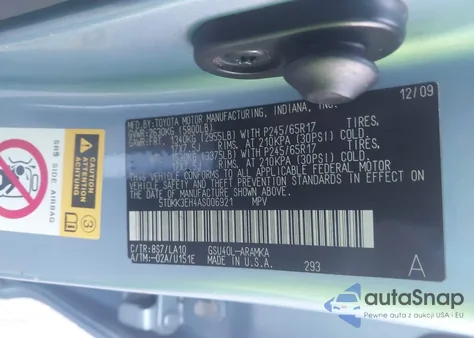 2010 Toyota Highlander Se V6 from USA, damaged, VIN 5TDKK3EH4AS006921